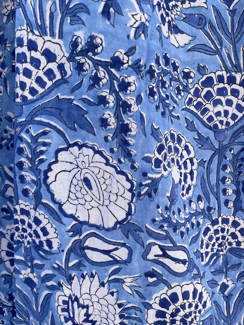 Beach Blue Block Printed Long Maxi Dress / V Neckline Women Wear Maxi Dress / 3/4th Sleeve With B... | Etsy (US)