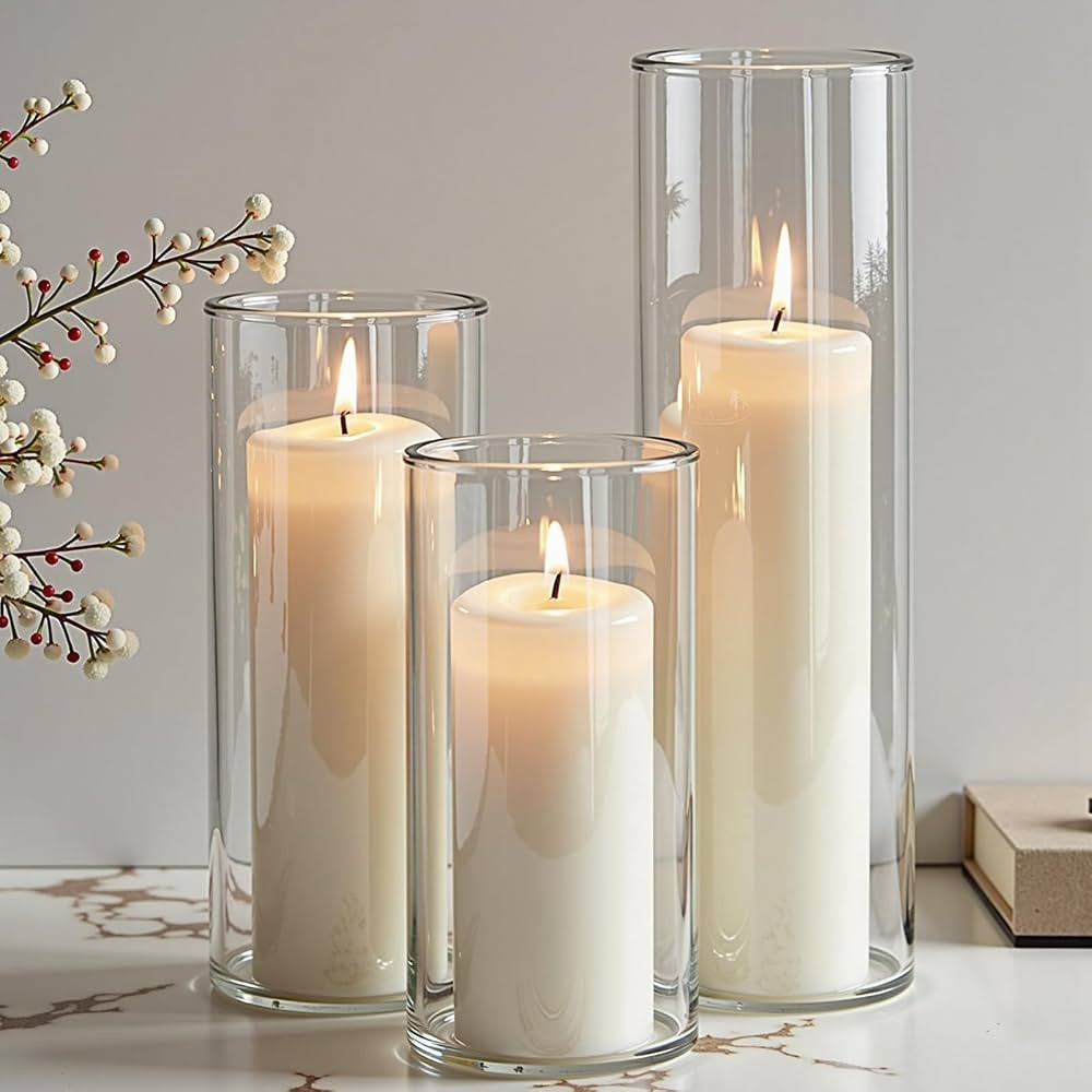 36-Pack White Pillar Candles with Glass Cylinder Vases - Elegant Tall Candle Holders for Weddings... | Amazon (US)