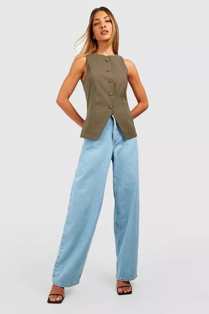 Self Fabric Button Front Vest | boohoo (US & Canada)