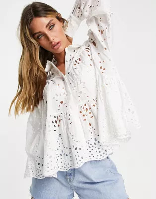 ASOS EDITION eyelet trapeze shirt in white | ASOS (Global)