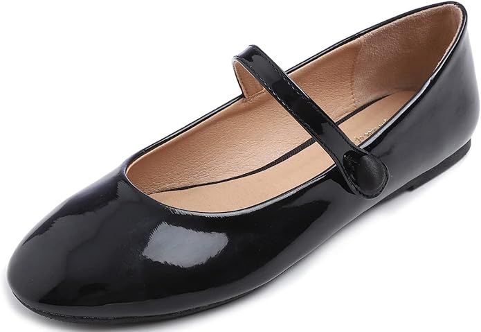 FEVERSOLE Women's Mary Jane Fashion Round Toe Easy Buckle Slip On Flats | Amazon (US)