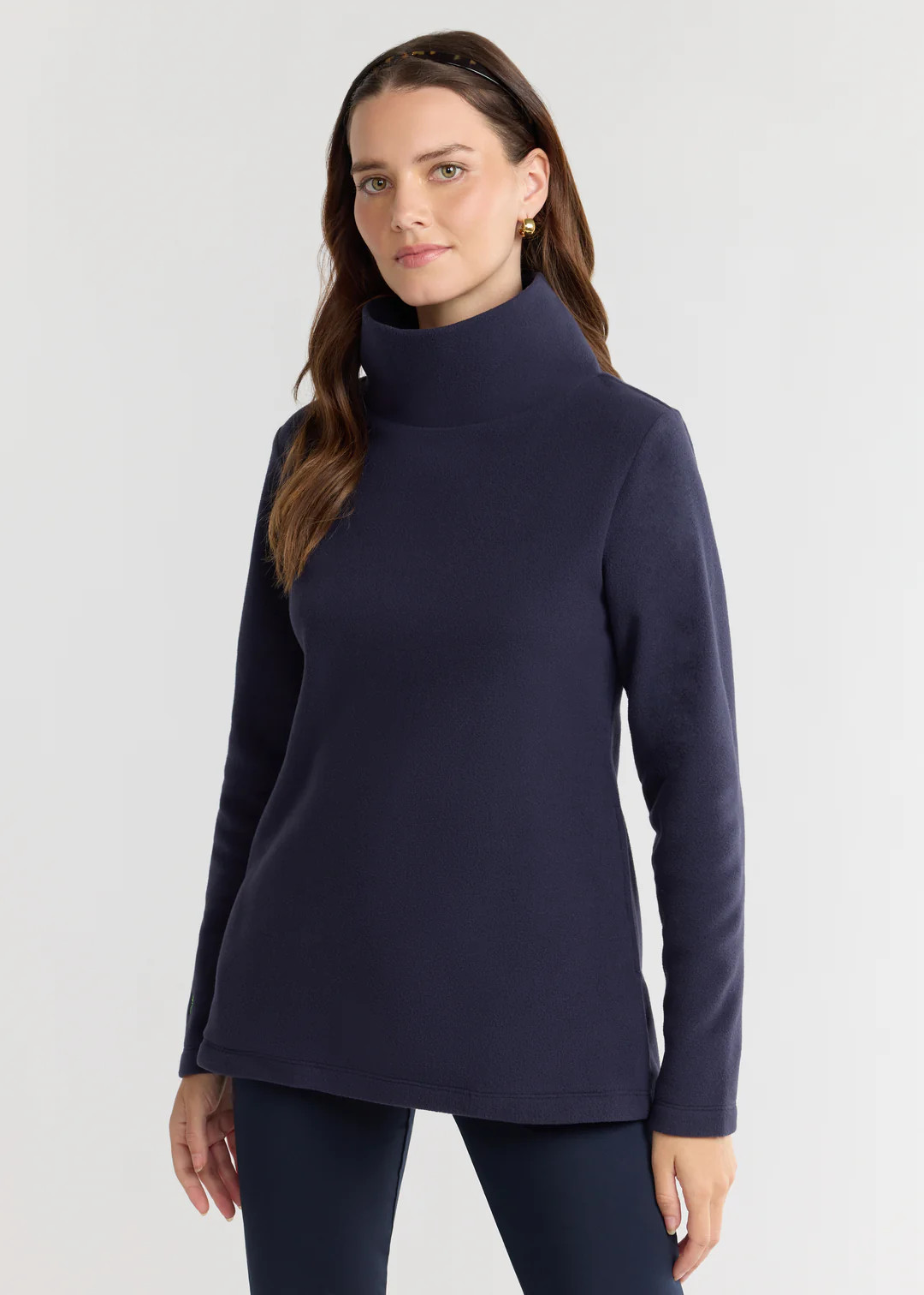 Cobble Hill Turtleneck in Vello Fleece (Navy) | Dudley Stephens