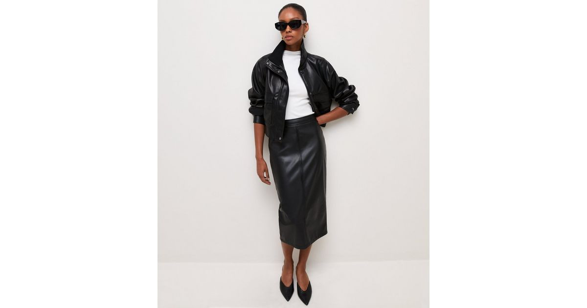 Black Faux Leather Midi Pencil Skirt Vegan New Look | New Look (UK)