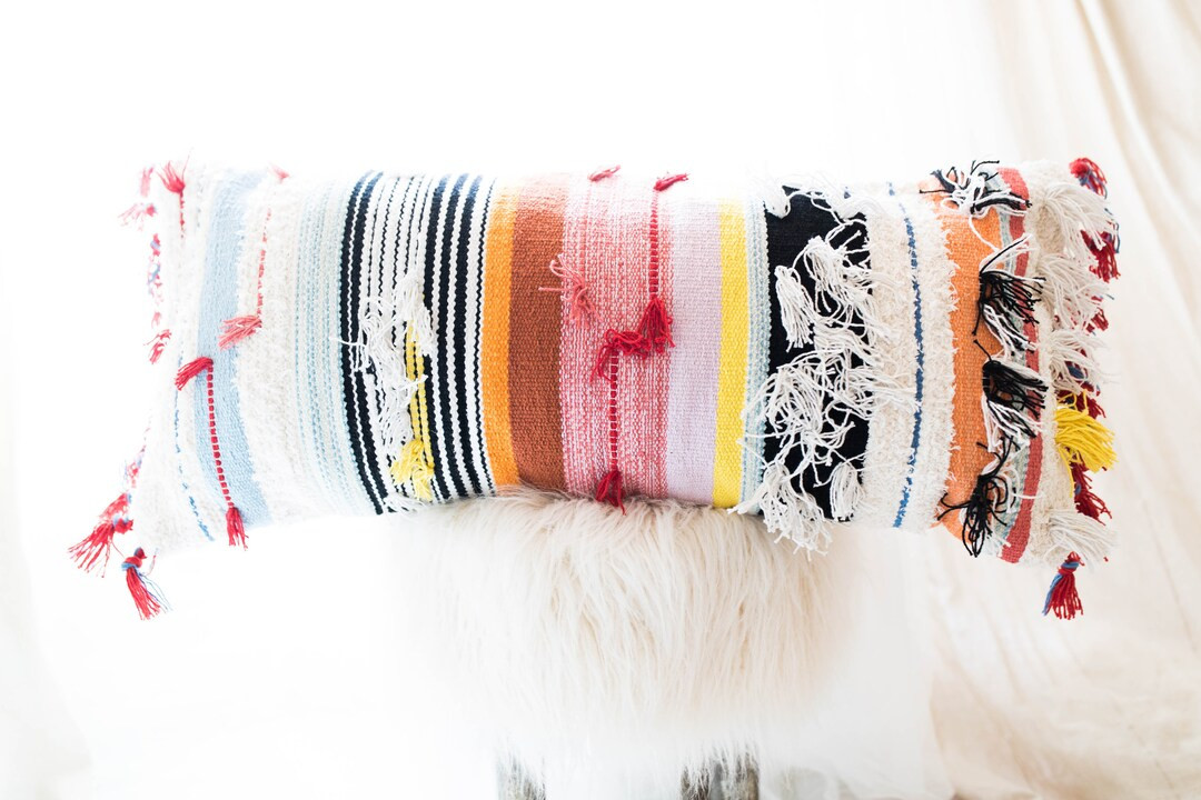 Bohemian Lumbar Throw Pillow Cover, Textured Woven Lumbar Cushion , Multi Colored Lumbar , Long L... | Etsy (US)