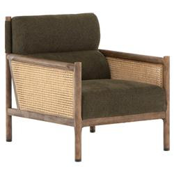 Masilla Coastal Beach Olive Green Performance Woven Brown Cane Arm Chair | Kathy Kuo Home