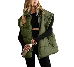 APAFES Women Winter Oversized Puffer Vest Lightweight Stand Collar Flysleeve Insulated Padded Puf... | Amazon (US)