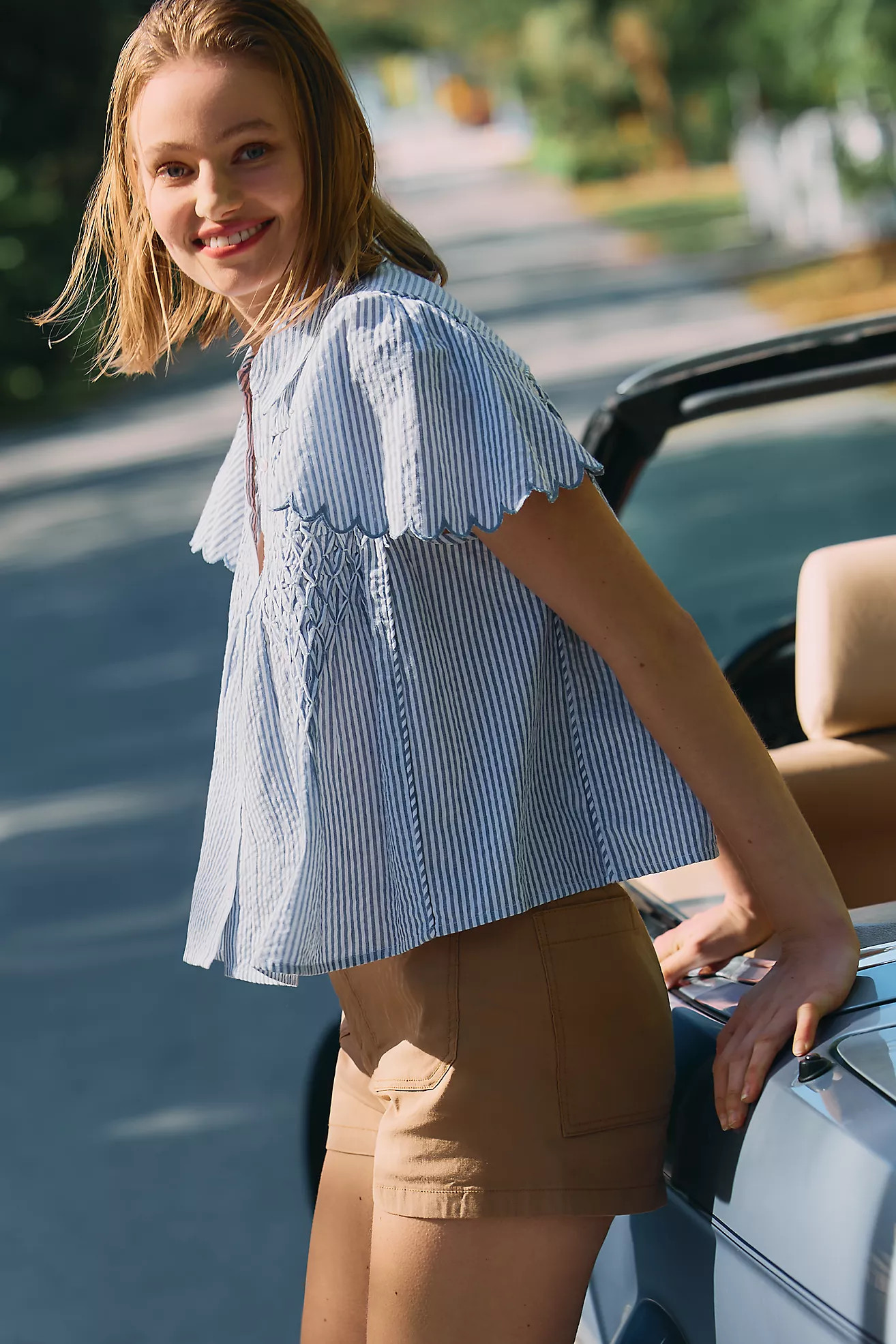 Maeve Cotton Scalloped Swing Top | Anthropologie (US)
