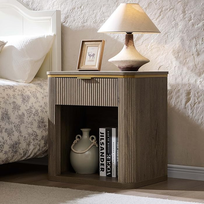 T4TREAM 23" Large Mid Century Modern Fluted Nightstand with Drawer, End Table, Bedside Table for ... | Amazon (US)