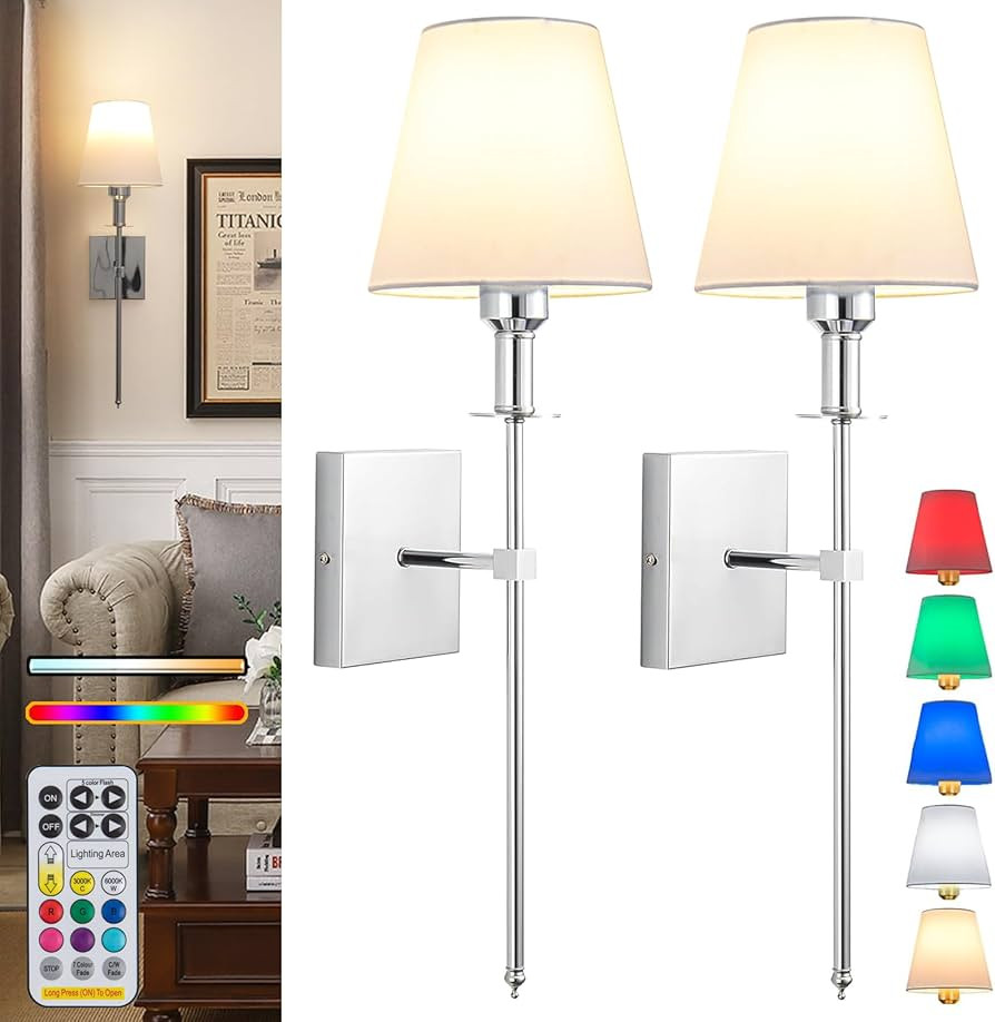 Wall Lights Battery Operated Wall Sconces Set Of 2,Chrome Rechargeable Wall Light With Wireless R... | Amazon (US)