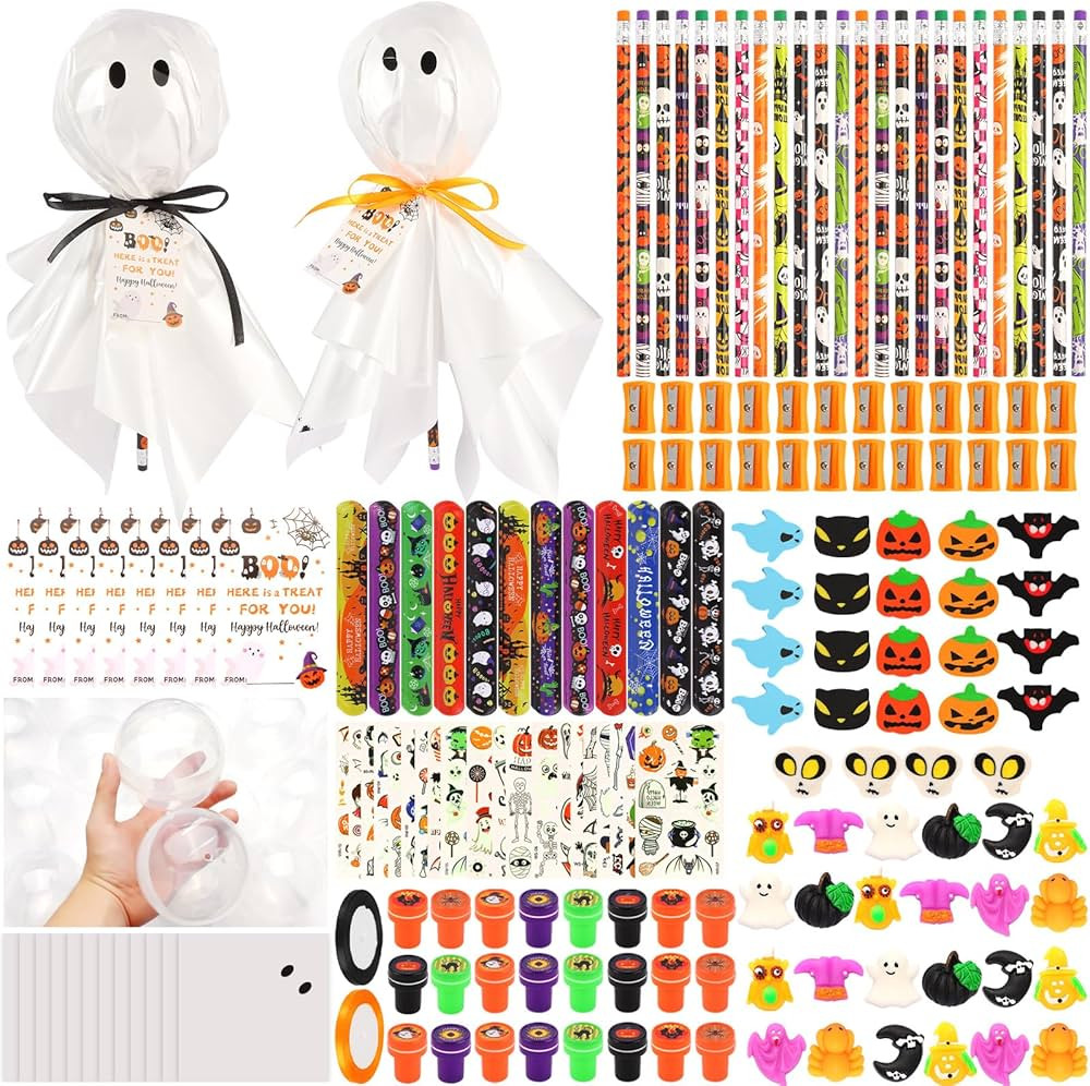 24Pack Halloween Party Favors for Kids, Giant Lollipop with Gift Cards, Pencils, Temporary Tattoo... | Amazon (US)