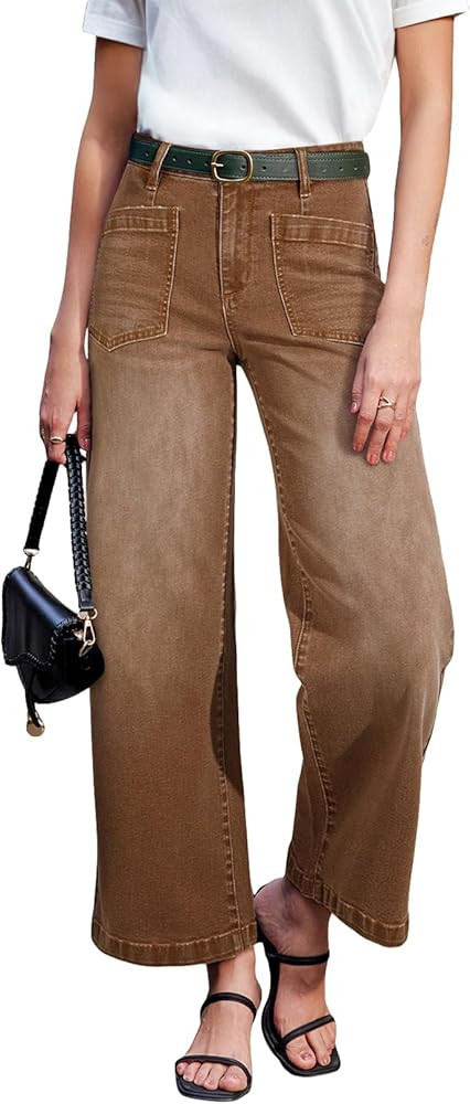 Sidefeel Women's Wide Leg Jeans High Waisted Stretchy Jeans Straight Leg Loose Fit Zimbaplatinum ... | Amazon (US)