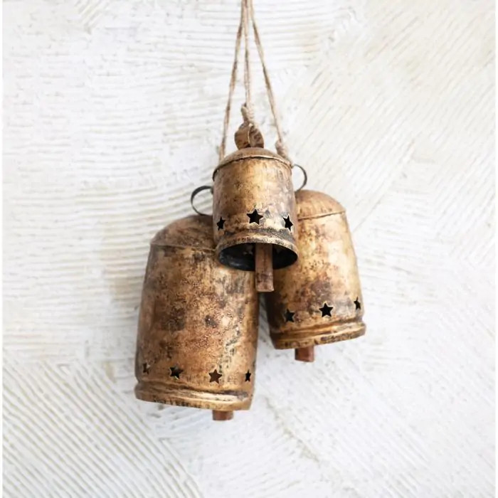 Antique Gold Hanging Metal Bell Set of 3 | Antique Farm House