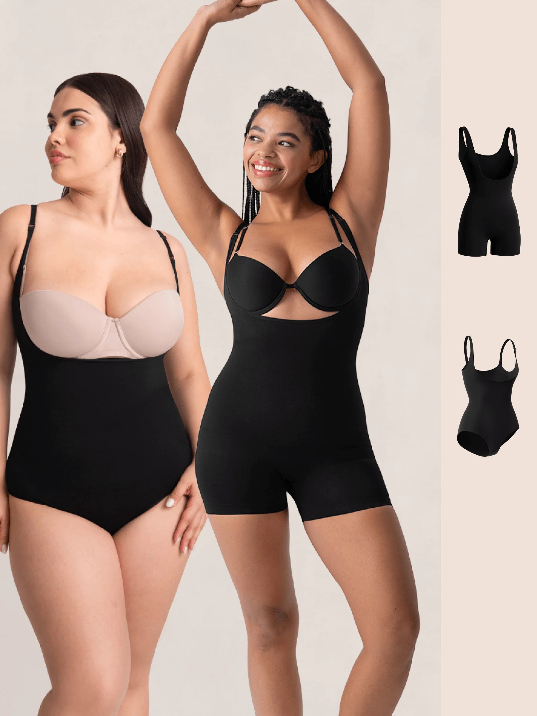 Bundle Shapermint Essentials - 1 Open-Bust Shaper Bodysuit Shaper Short + 1 Open-Bust Bodysuit Shaper Panty Shapewear Black S | Shapermint