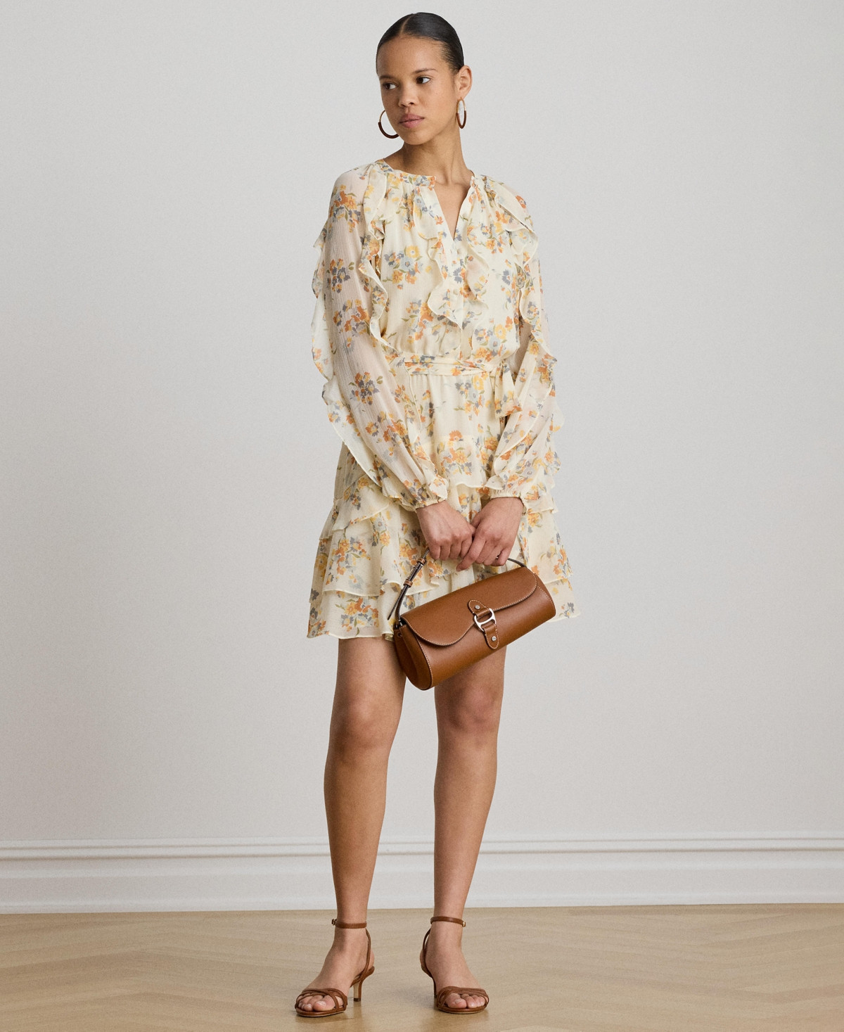 Lauren Ralph Lauren Women's Band Collar Floral Ruffle-Trim Tiered Dress - Cream Multi | Macy's