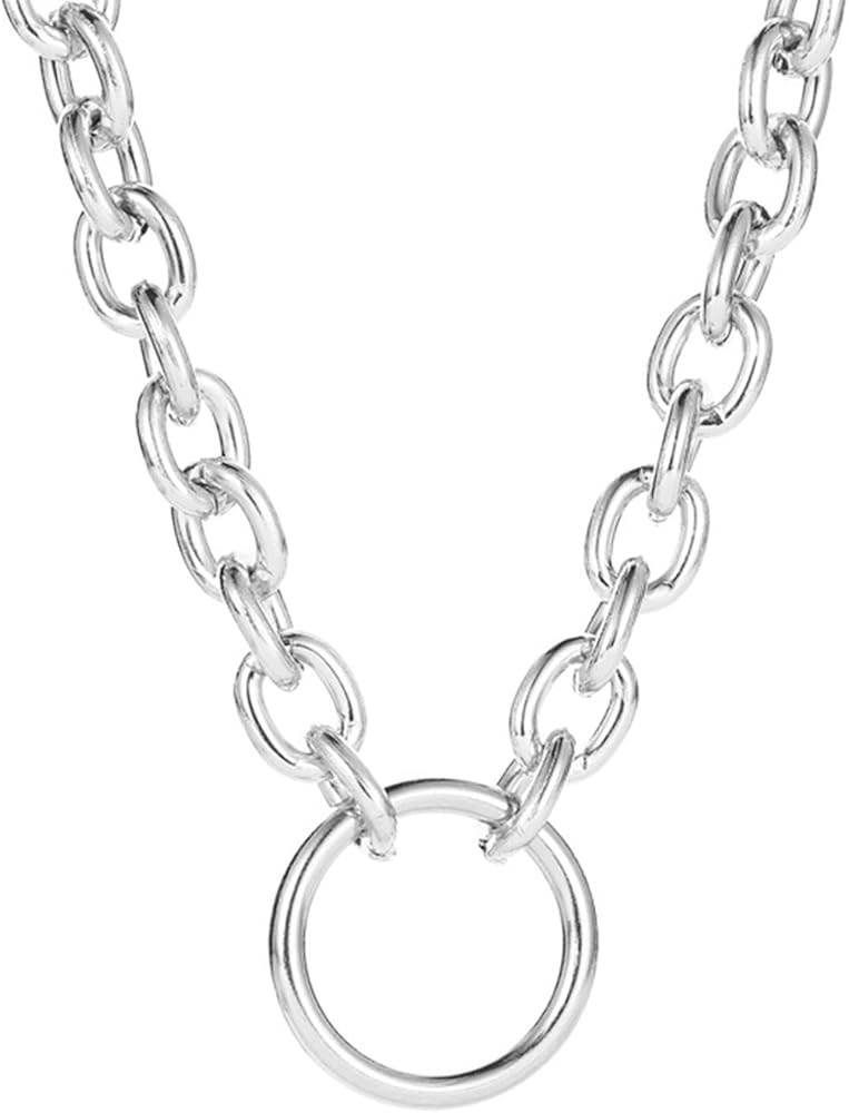 Chunky Silver Circle Chain Layered Necklace for Women Long Large Round Layering Choker Circles Li... | Amazon (US)
