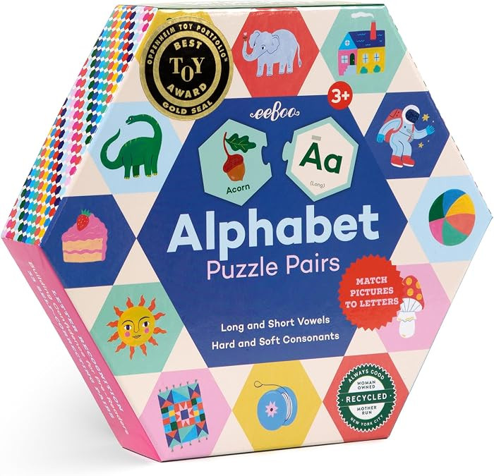 eeBoo Hexagon Puzzle Pairs - Alphabet, 33 Self-Correcting Pairs, Match Pictures to Letters, Pre-R... | Amazon (US)