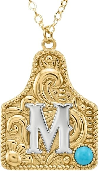 Cow Tag A-Z Initial Necklace 14K Gold Plated Two Tone Alphabets Letters Necklace With Turquoise N... | Amazon (US)