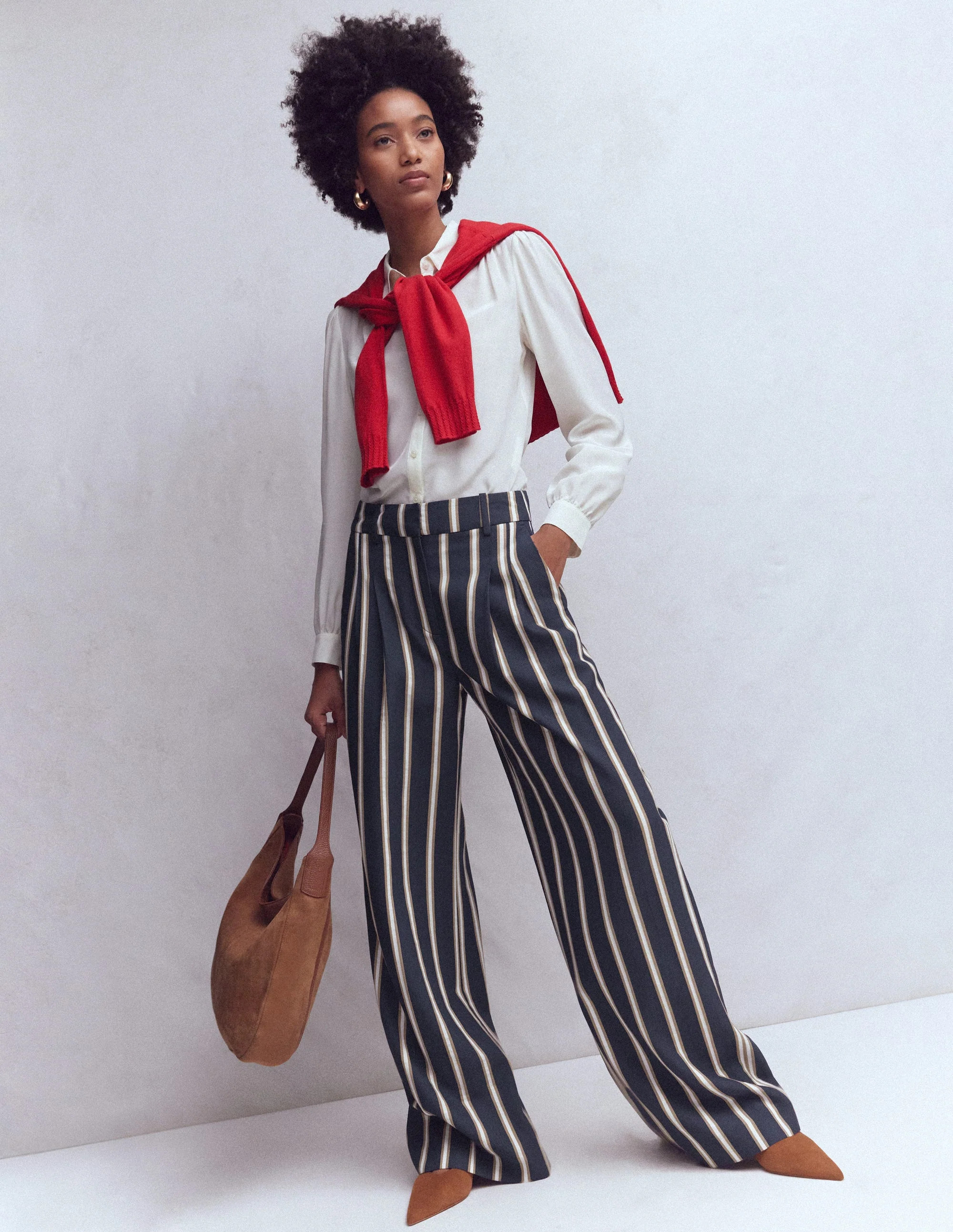 Kensington Tailored Trousers-Navy Camel Tram Stripe | Boden UK