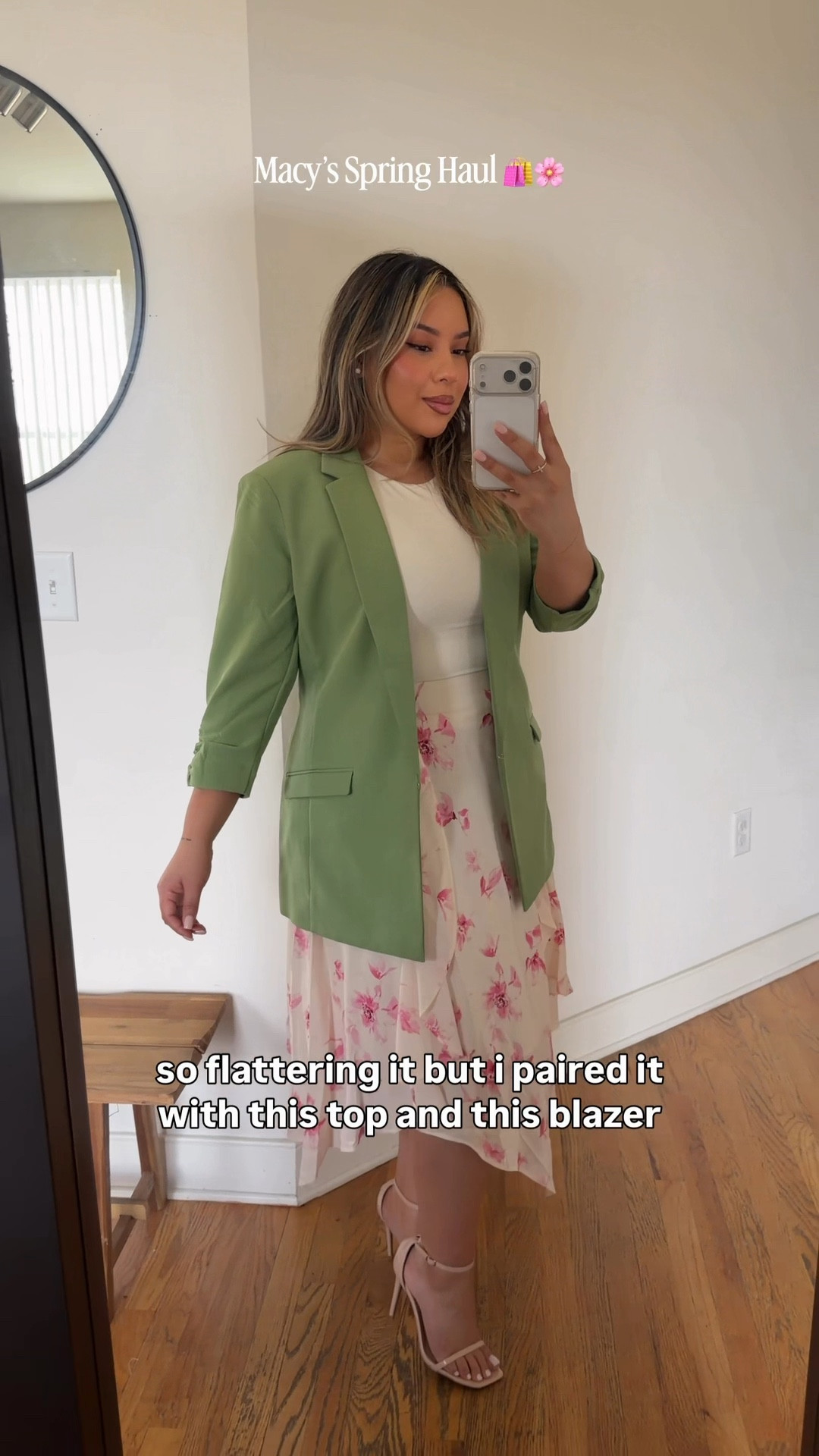 my recent @macys spring order that I saved to share today because these pieces are actually on ✨SALE✨ now🥳🛍️🌸 (25% off regular & already reduced prices🙂‍↔️)

Ruched Top: M (has stretch - double layered) 
Skirt: L(TTS, no stretch + side zipper) 
Blazer: L 
Button up: L 
Jeans: 12 (no stretch, size up) 
Blue striped dress: size 10 (TTS) 
Blue flared dress: L 

#LTKSeasonal #LTKMidsize