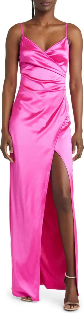 LNL Asymmetric Slit Leg Satin Gown | Nordstrom