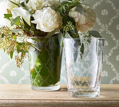 Julia Berolzheimer Etched Poppy Handcrafted Glass Vase | Pottery Barn (US)