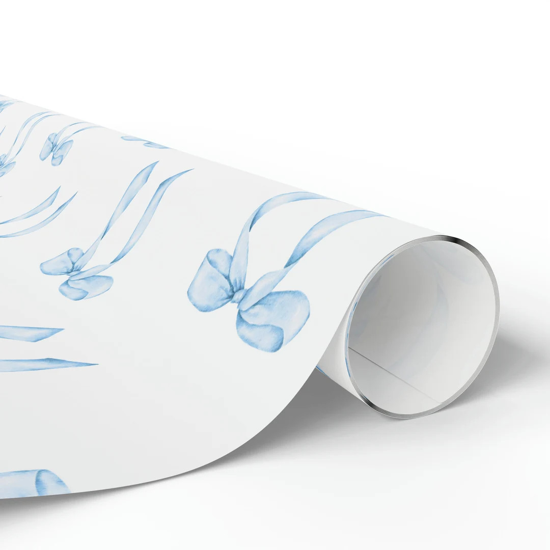 Blue Bows Wrapping Paper Girly Preppy Holiday Christmas Gift - Etsy | Etsy (US)