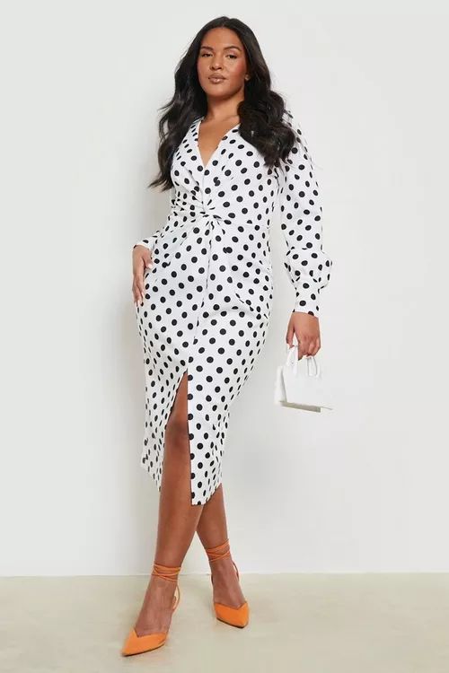 Plus Polka Dot Twist Front Dress | Boohoo.com (US & CA)