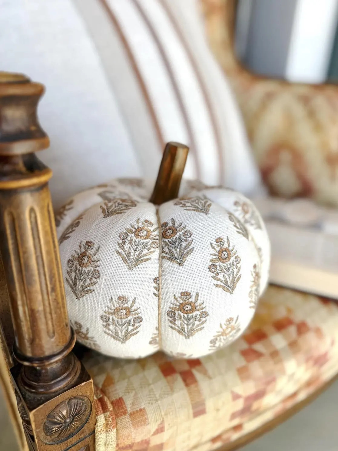 Plush Floral Fabric Decorative Pumpkin, Rust Block Print Pumpkin, Fall Home Decor, Halloween Home Decor,  Autumn Home Decor, Halloween Shelf | Etsy (Global)