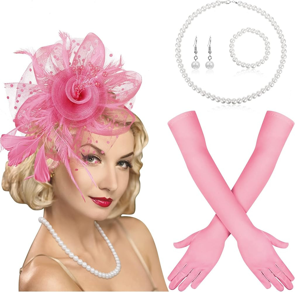 Yaomiao 5 Pieces Tea Party Accessories for Women 1920s Fascinators Hat Feathers and Gloves Veil M... | Amazon (US)