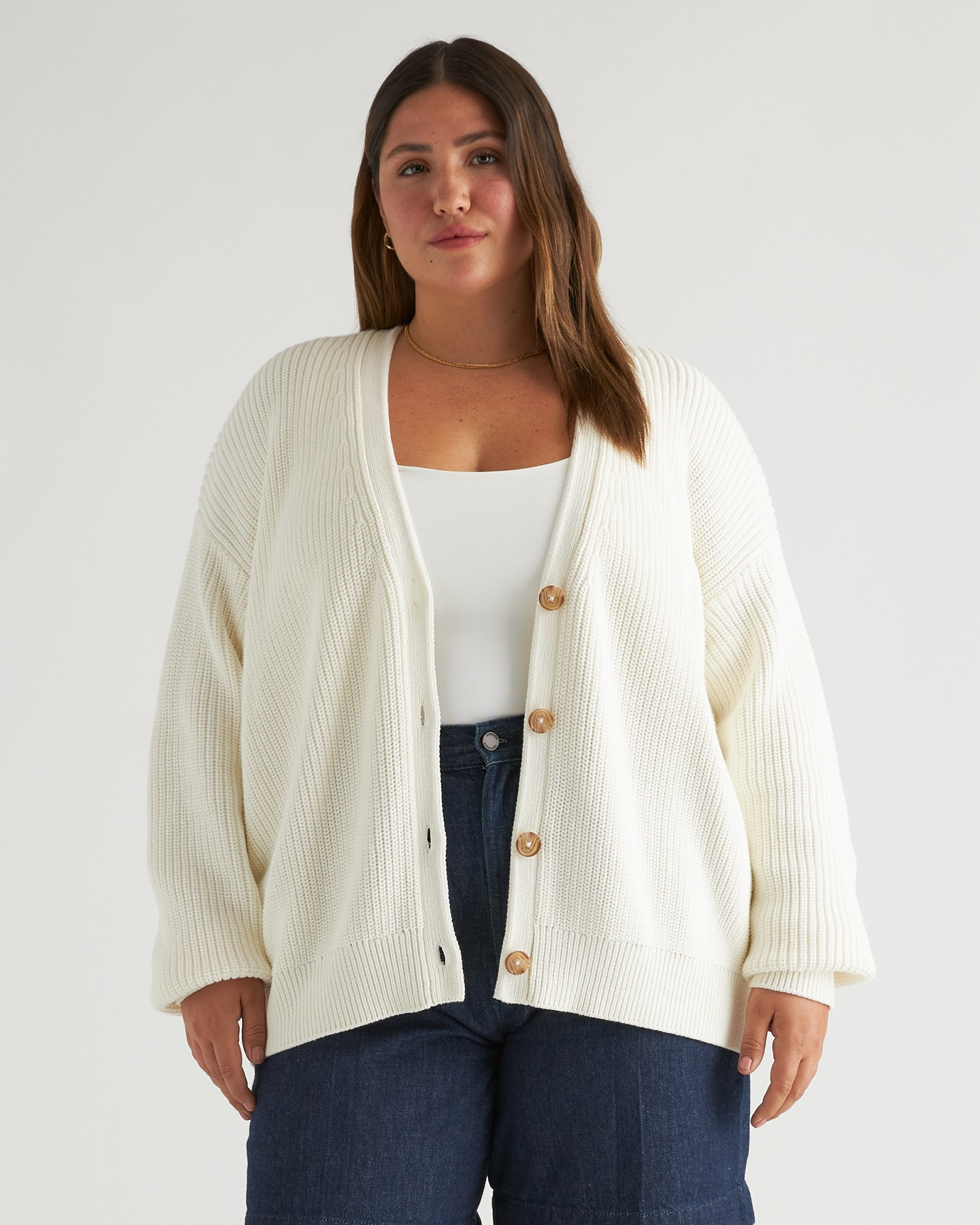 Quince | Women's OverSized Boyfriend Cardigan Sweater in Ivory, Size Large, Organic Cotton | Quince