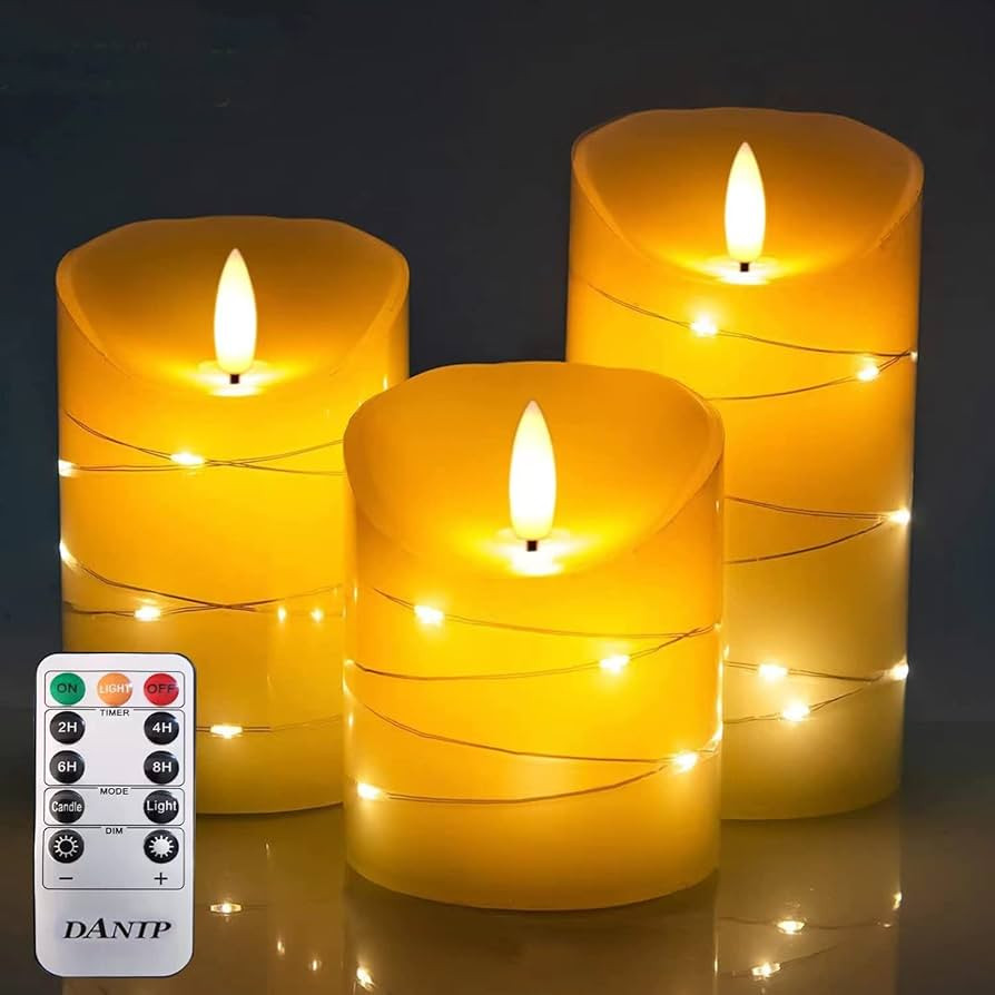 DANIP White LED flameless Candle with Embedded Star Light String, Three Piece LED Candle, with 11... | Amazon (US)