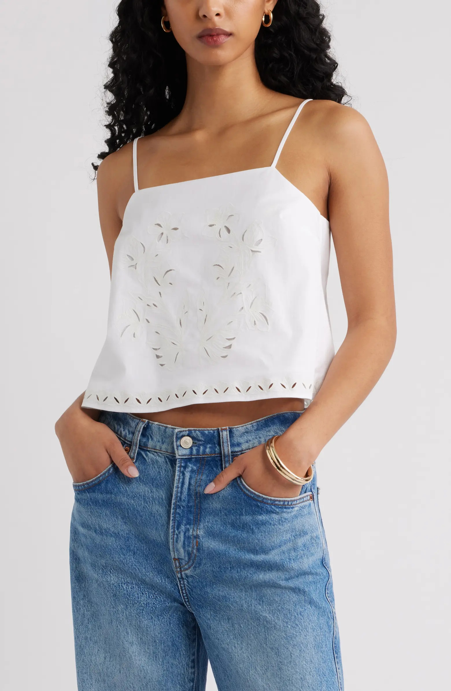 Open Edit Embroidered Poplin Cami | Nordstrom | Nordstrom