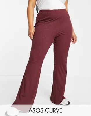 ASOS DESIGN Curve rib flare pant in oxblood | ASOS (Global)