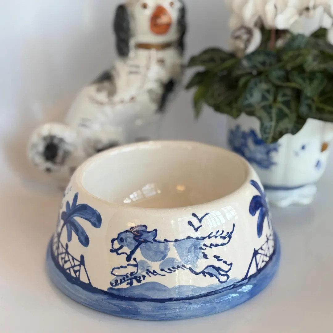 Hand Painted Chinoiserie/cavalier Dog Bowl - Small Blue Hand Painted Bowl - Etsy | Etsy (US)