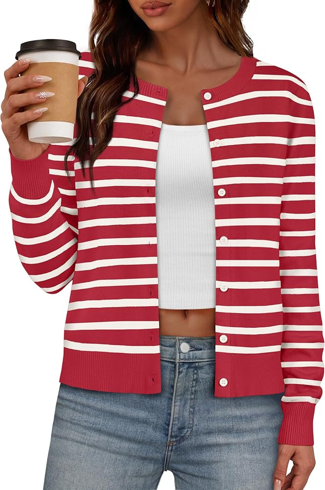 IWD Womens Cardigan Sweaters Crew Neck Long Sleeve Lightweight Button Down Sweater Trendy Knit To... | Amazon (US)