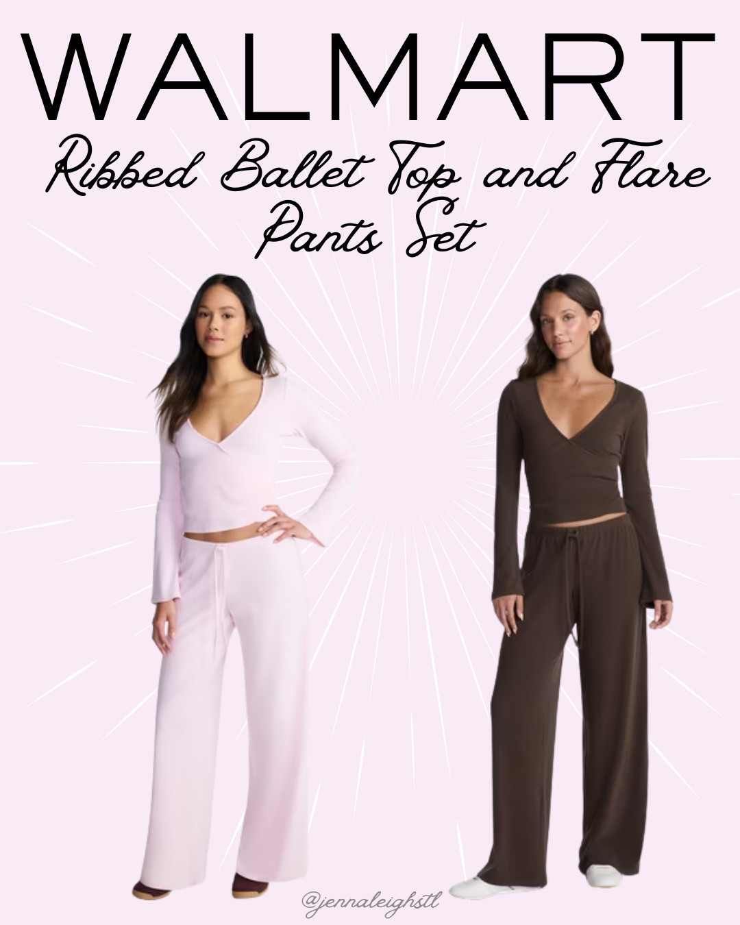 This No Boundaries ribbed ballet top and flare pants set from Walmart is such a cute and comfy find! It comes in 2 colors and sizes XXS-XXL. Perfect for lounging or running errands while still looking put together. 

 #LTKgrwm #LTKmorningroutine #LTKMidsize