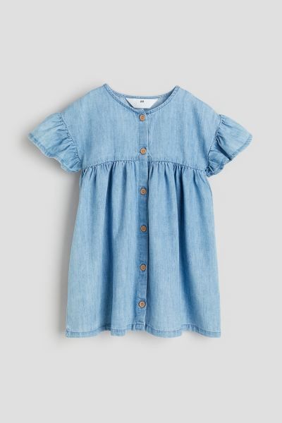 Flutter-sleeved Double-weave Dress - Light denim blue - Kids | H&M US | H&M (US + CA)