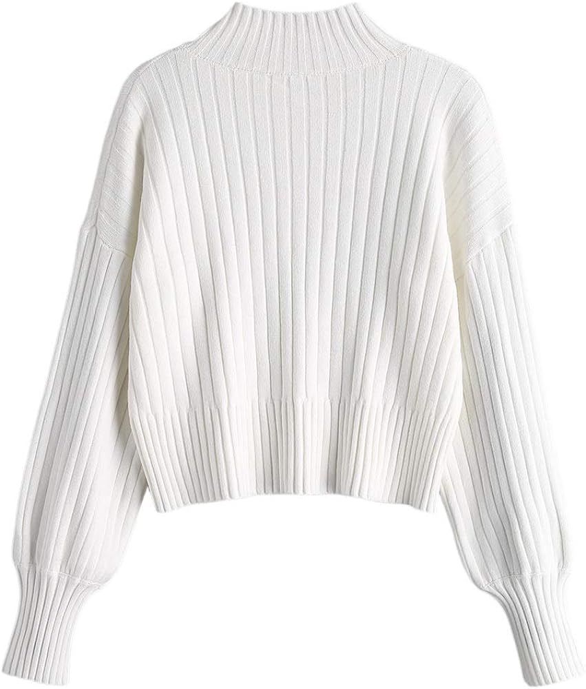 ZAFUL Women's Mock Neck Long Sleeve Ribbed Knit Basic Pullover Sweater | Amazon (US)