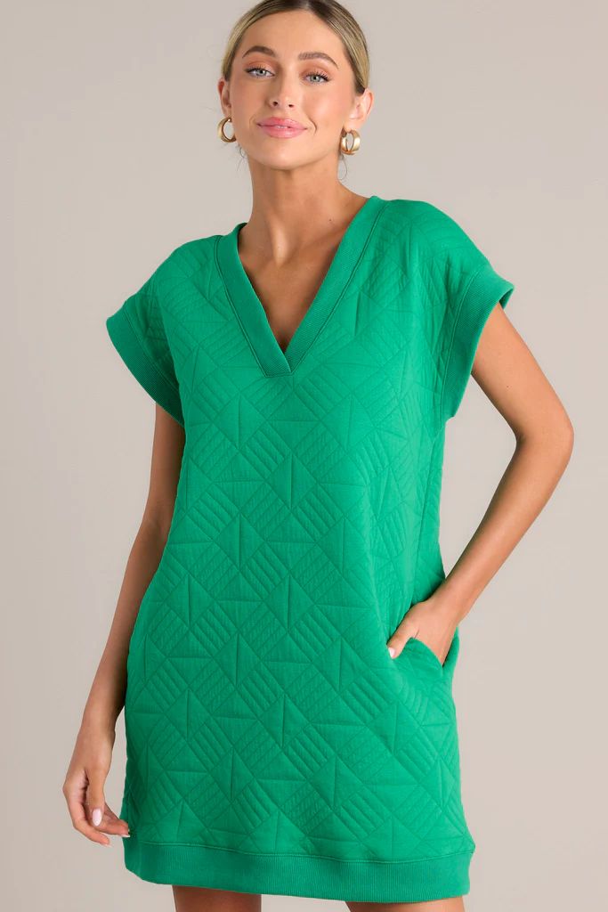 Serene Shades Kelly Green Cap Sleeve Quilted Mini Dress | Red Dress