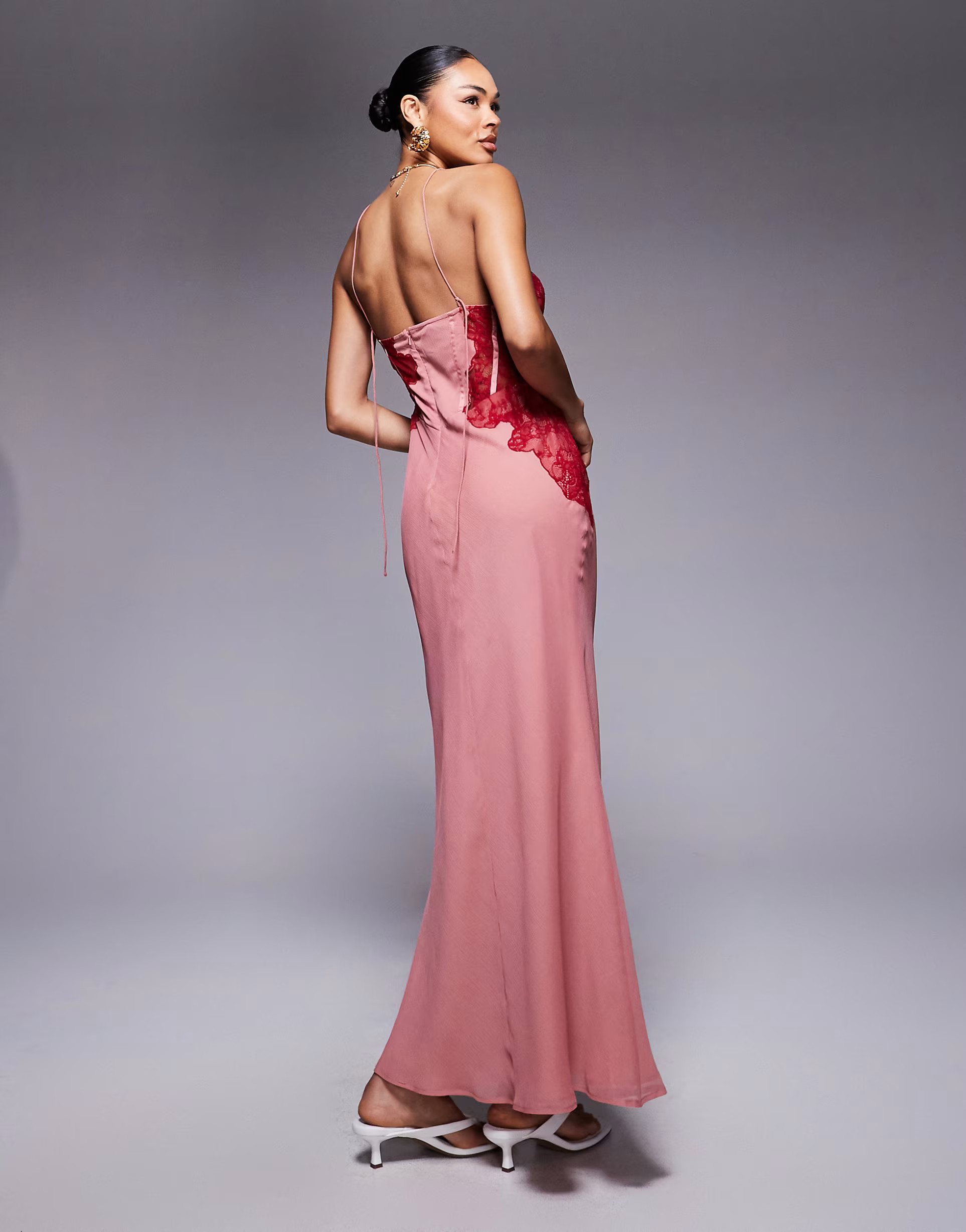 ASOS DESIGN structured corset lace detail maxi dress in pink | ASOS (Global)