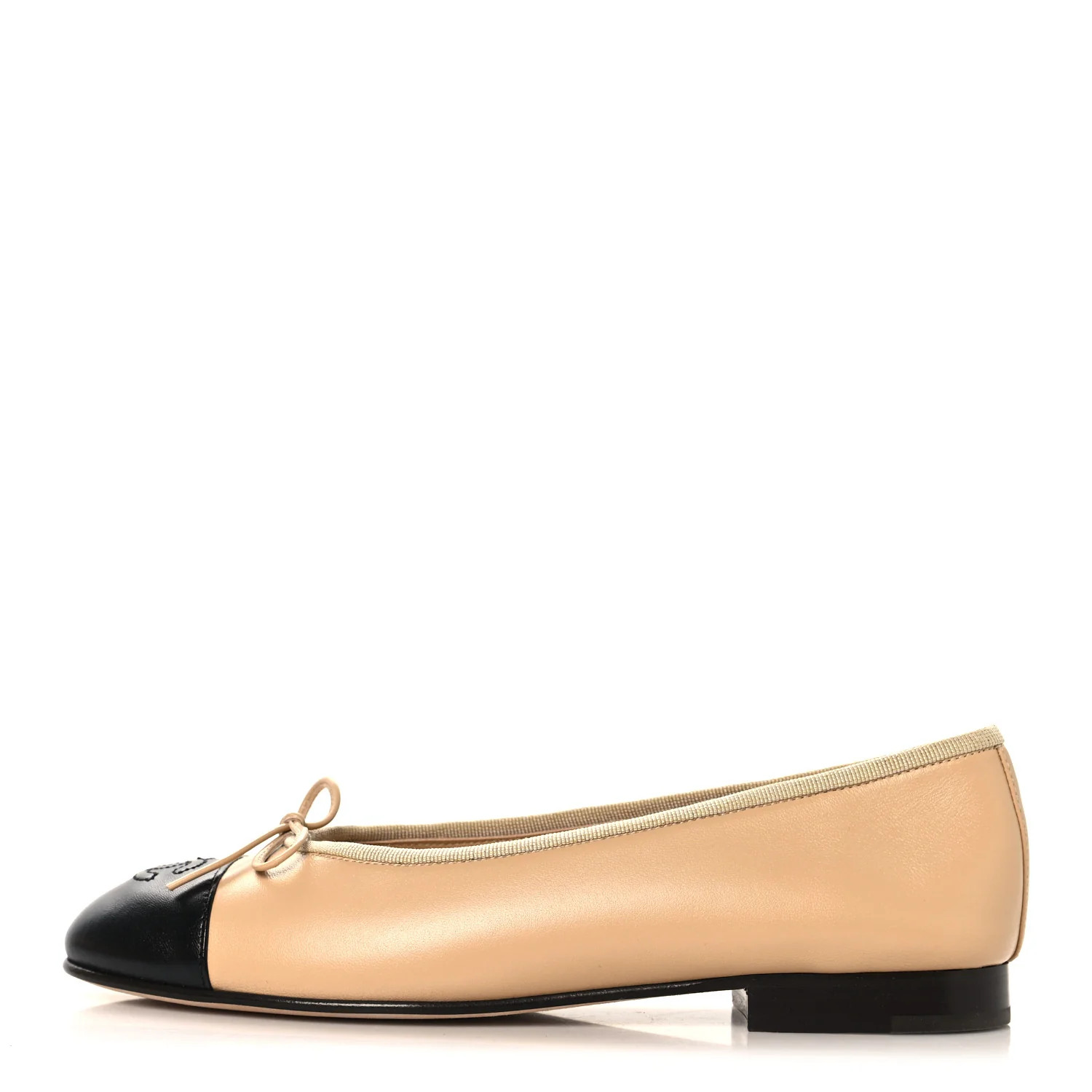 Lambskin Cap Toe CC Ballerina Flats 37 Beige Black | FASHIONPHILE (US)