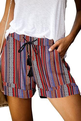 QUEEN PLUS Womens Casual Shorts Comfy Elastic Waist Drawstring Pocket Shorts Pants | Amazon (US)