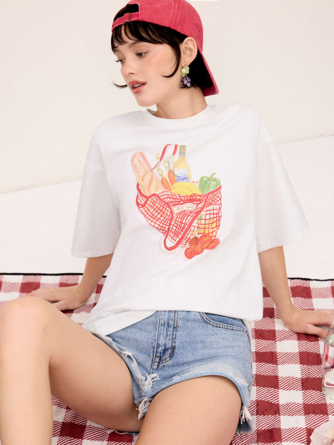 T-Shirt oversized \u00e0 manches courtes imprim\u00e9 fruits en coton m\u00e9lang\u00e9 | Cider