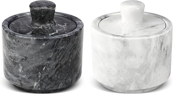 Flexzion Marble Salt Cellar with Lid - Salt and Pepper Bowls Dish Container for Kitchen - Marble ... | Amazon (US)