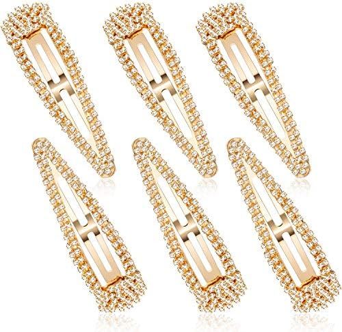 6 Pieces Rhinestone Snap Hair Clips 4 Inch Hair Barrettes Hairpins Crystal Metal Hair Clips for W... | Amazon (US)