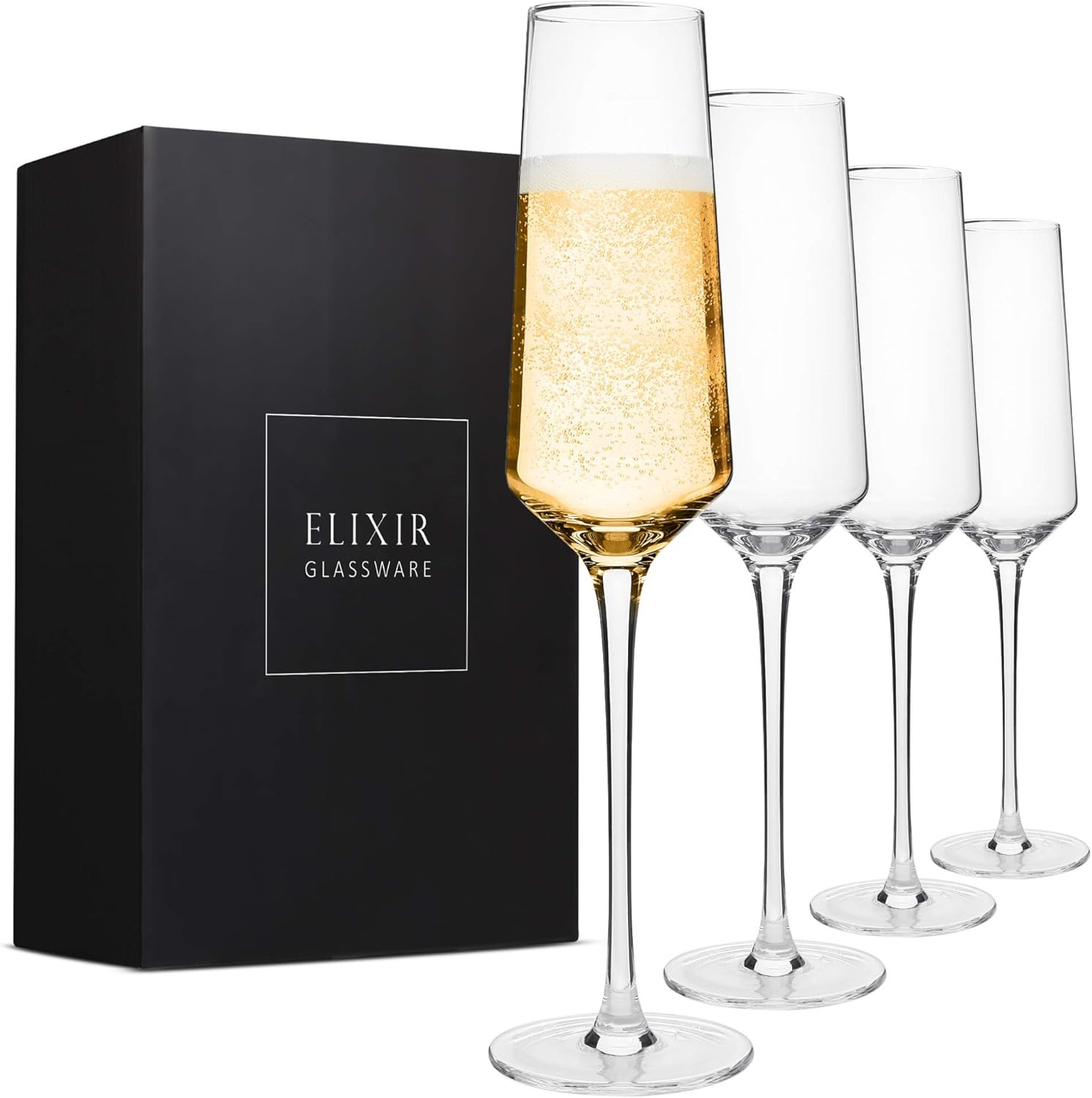 Classy Champagne Flutes - Hand Blown Crystal Champagne Glasses - Set of 4 Elegant Flutes, 100% Le... | Amazon (US)