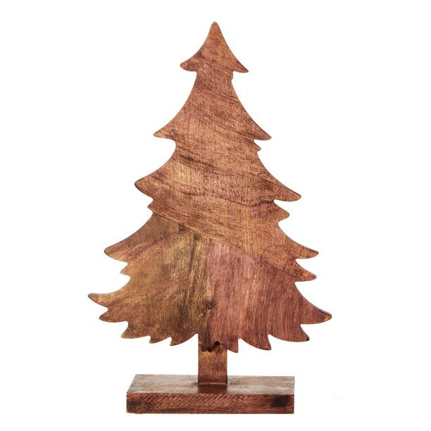 Holiday Time Merry Tidings Wood Christmas Tree Tabletop Decoration, 18-inch | Walmart (US)