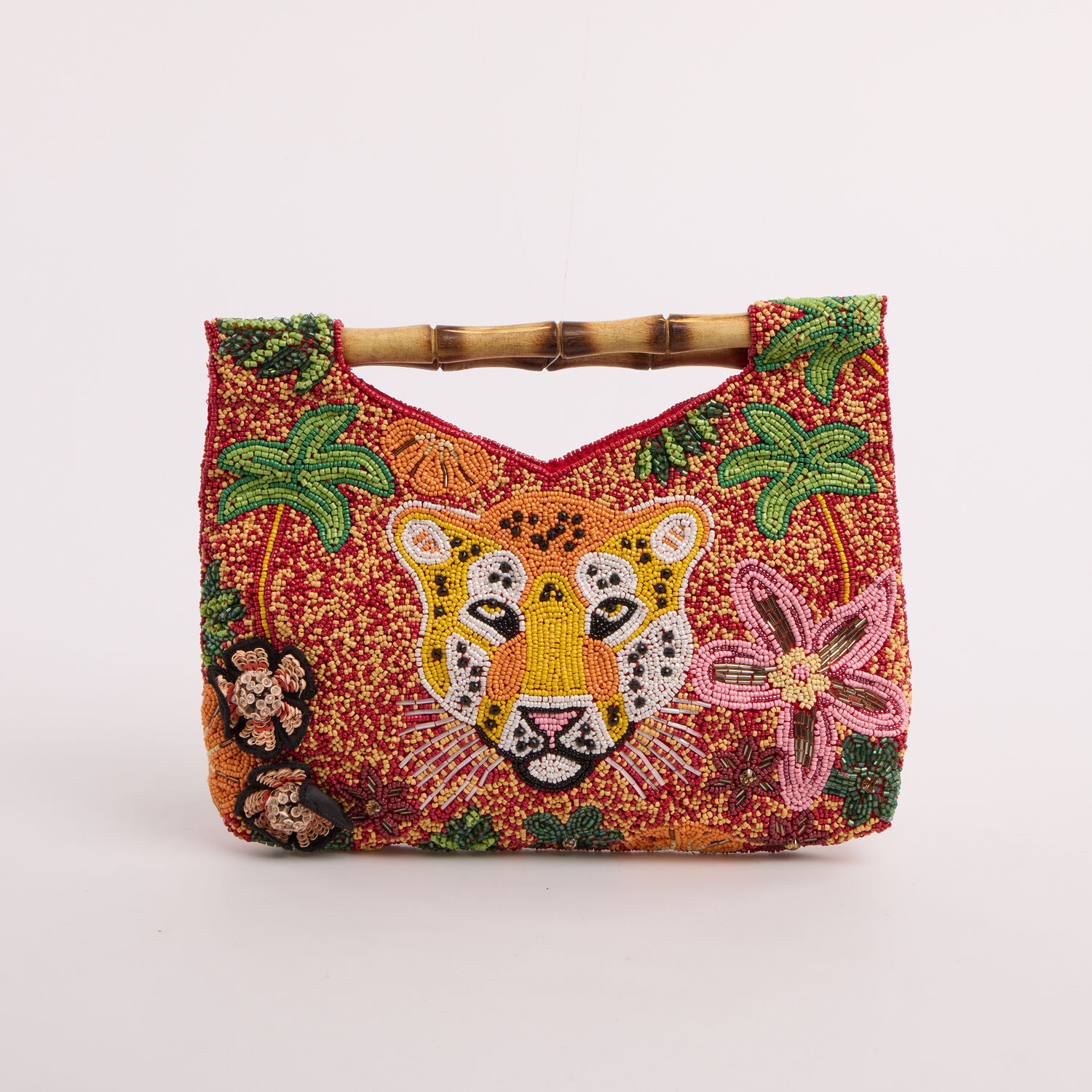 Multicoloured Beaded Tiger & Flower Clutch Bag | TK Maxx