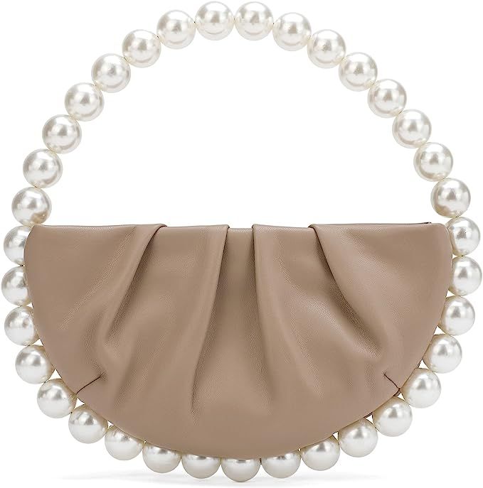 Pearl Soft Face Pleated Handbag Advanced Evening Bag Party Prom Bride Purse Phone Clutch Purse | Amazon (US)