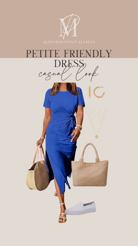 Everybody needs a dress you can style two ways. This is a big bust/petite friendly approved dress that can go both dressy and casual. For this casual look, I've paired it with cute white slip ons and a tote bag! big bust friendly dress, petite friendly dress, casual dresses, spring casual dresses

#LTKSeasonal #LTKstyletip #LTKbaby